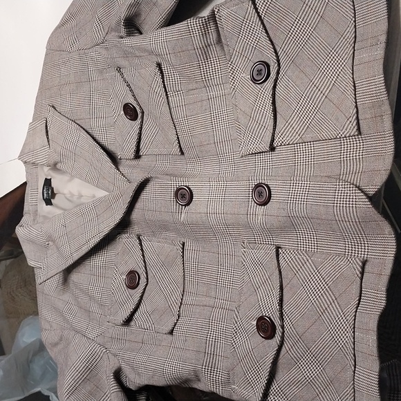 Mossimo Vintage Women's Plaid Brown White Blazer Jacket Size Small Elbow Patches - Picture 3 of 12